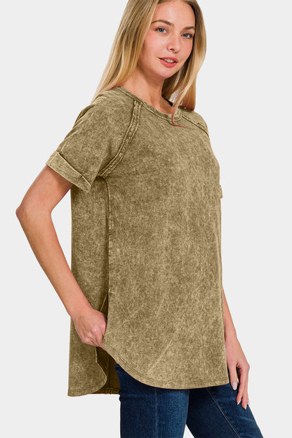 Zenana Heathered Round Neck Short Sleeve Top