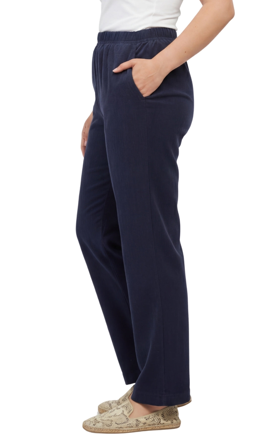 Womens Pull On Fine Wale Corduroy Pants with soft-covered elastic waist