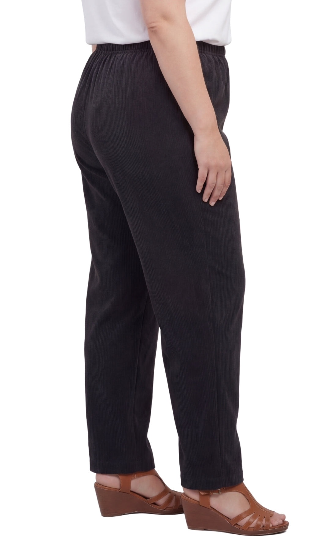 Womens Pull On Fine Wale Corduroy Pants with soft-covered elastic waist