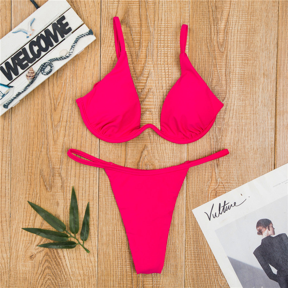 Sexy Push Up Underwired V-bar Bikini Women Swimsuit Female Swimwear Two-pieces Bikini set Micro Thong Bathing Suit Swim Lady