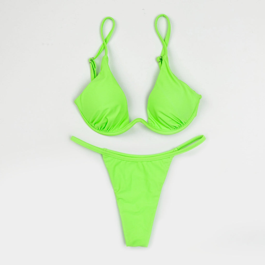 Sexy Push Up Underwired V-bar Bikini Women Swimsuit Female Swimwear Two-pieces Bikini set Micro Thong Bathing Suit Swim Lady