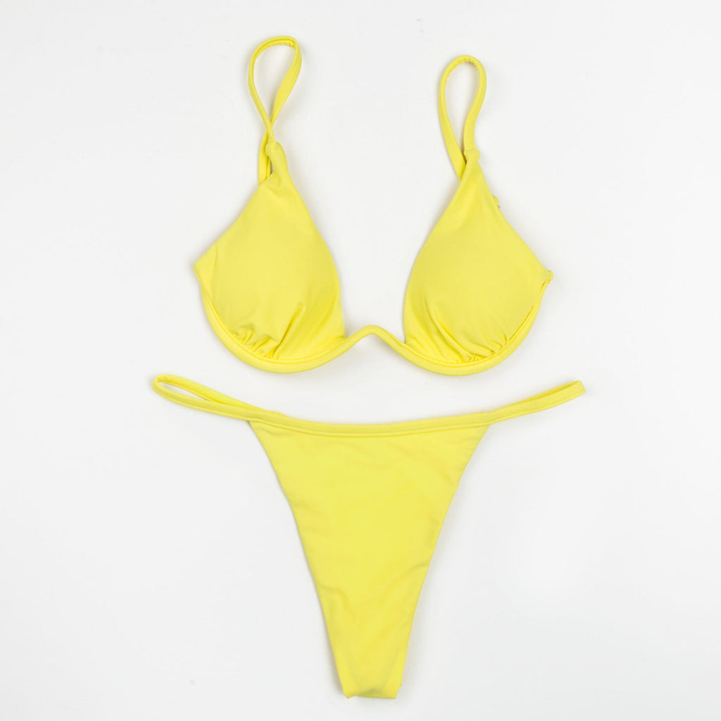 Sexy Push Up Underwired V-bar Bikini Women Swimsuit Female Swimwear Two-pieces Bikini set Micro Thong Bathing Suit Swim Lady