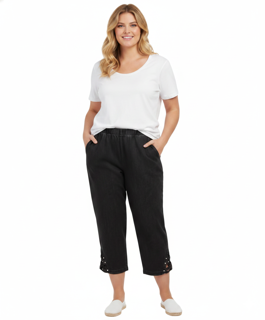 Women’s Lightweight Capris with Studded Hem Detail