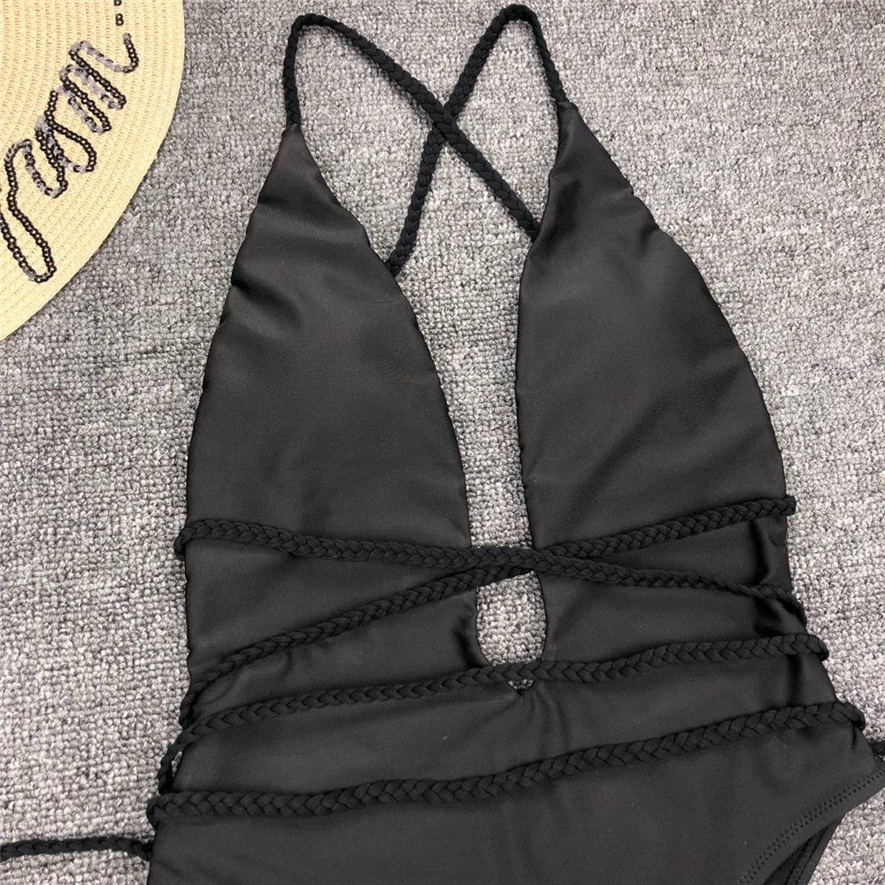 New 2025 Sexy Deep V Neck Wrap Around Female Swimwear One Piece Swimsuit Women Backless Monokini High Cut Bathing Suit Swim Lady