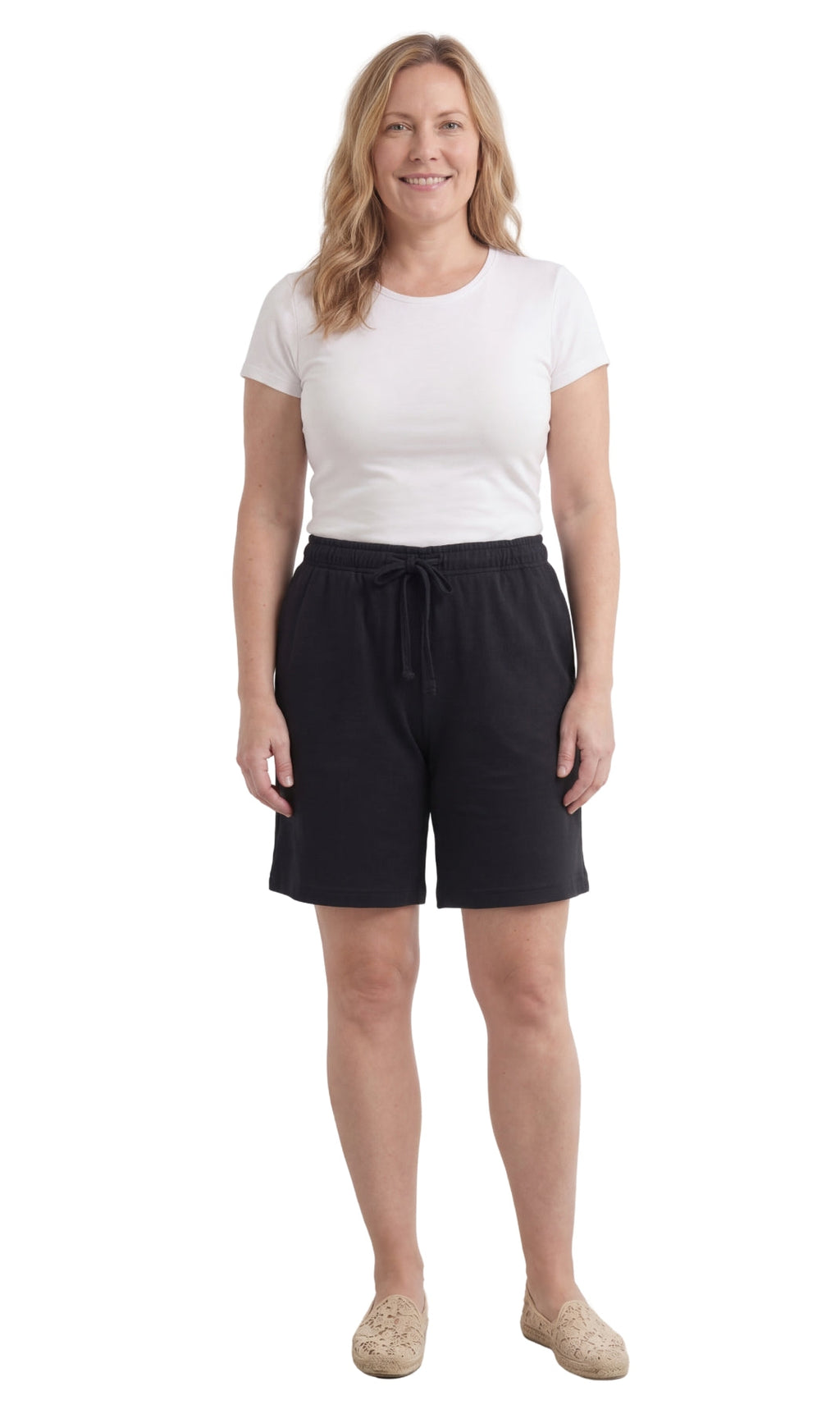 Women's Interlock Knit cotton Shorts with Elastic Waist and Adjustable Drawstring