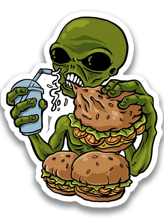 Alien Eating Burger  Sticker -Image by Shutterstock