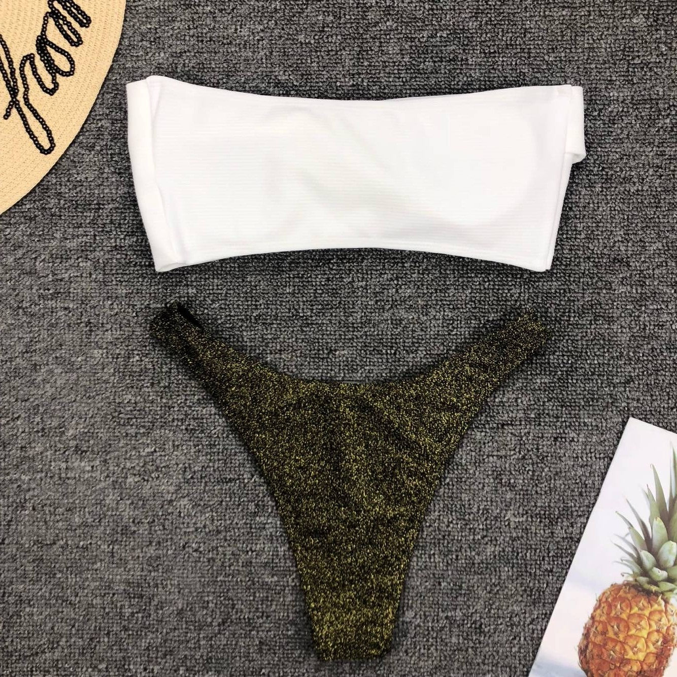 Sexy Sparkling Shiny Ribbed Bandeau Bikini 2025 Women Swimsuit Female Swimwear Two piece Bikini Set Triangle Bathing suit Swim