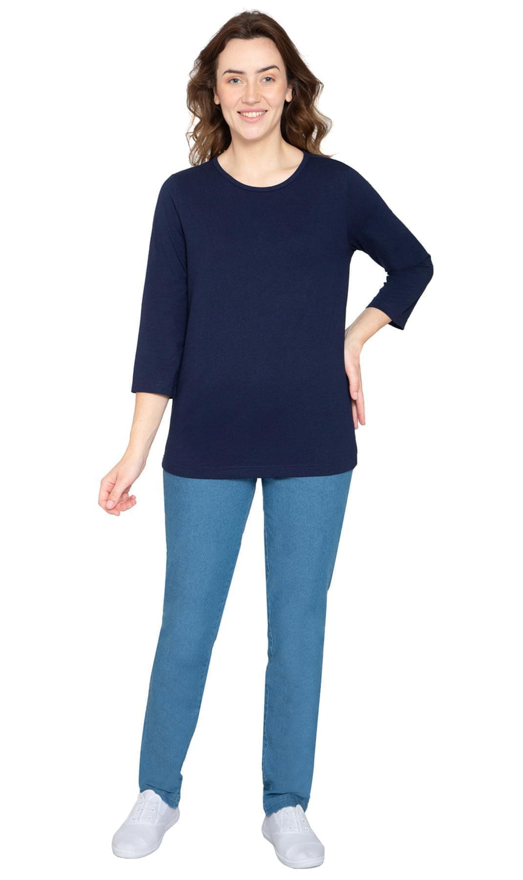 Women's 3/4 Sleeve Crew Neck Top – Comfortable Jer