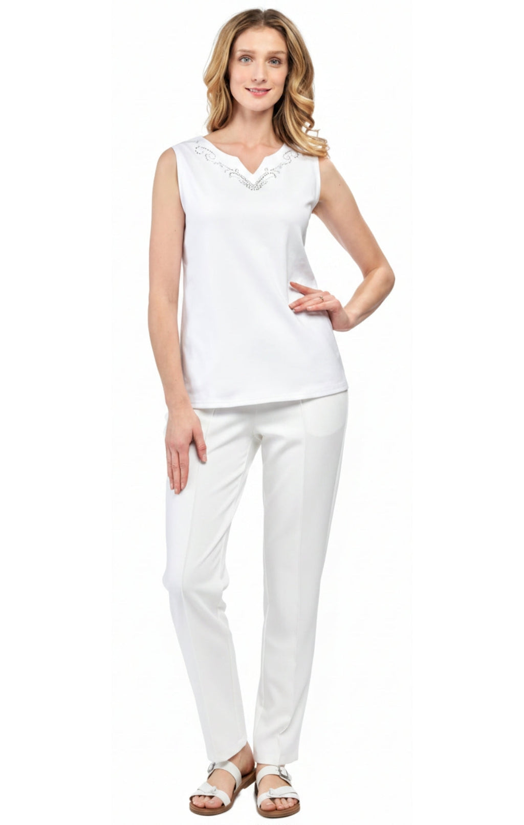 Women's Rhinestone Notch V-neck Knitted Tank Top