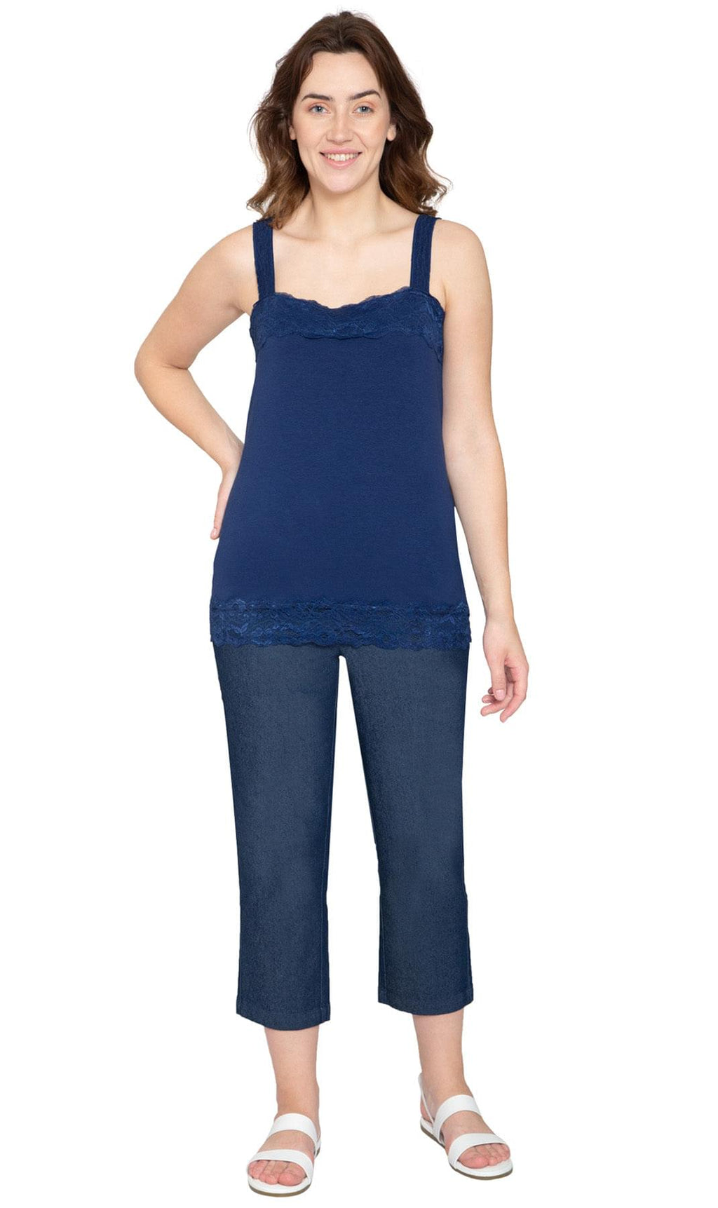 Women's Lacey Trim Cotton Blend Tank Top