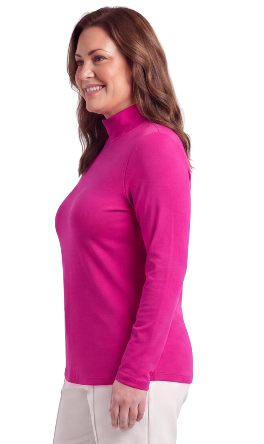 Women's Long Sleeve Cotton Blend Mock Neck Top - An All-Season Essential