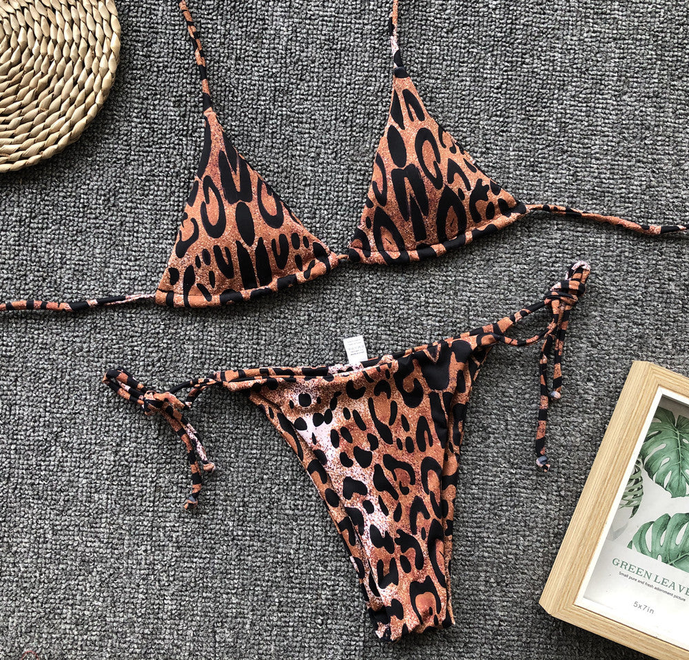 Sexy Leopard Mini Micro String Bikini Women Swimsuit Female Swimwear Two Pieces Bikini Set Halter Bathing Suit Swim Beach Wear