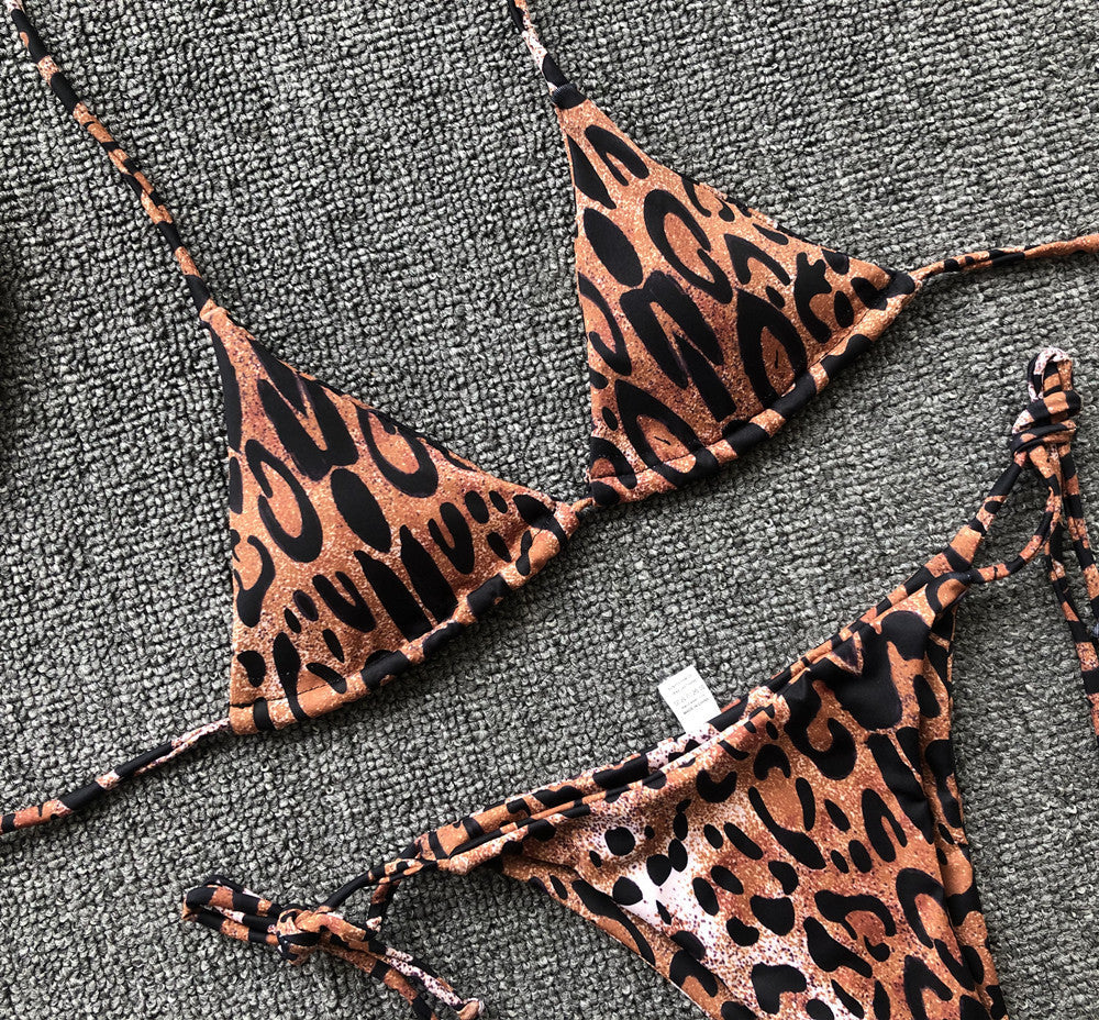 Sexy Leopard Mini Micro String Bikini Women Swimsuit Female Swimwear Two Pieces Bikini Set Halter Bathing Suit Swim Beach Wear