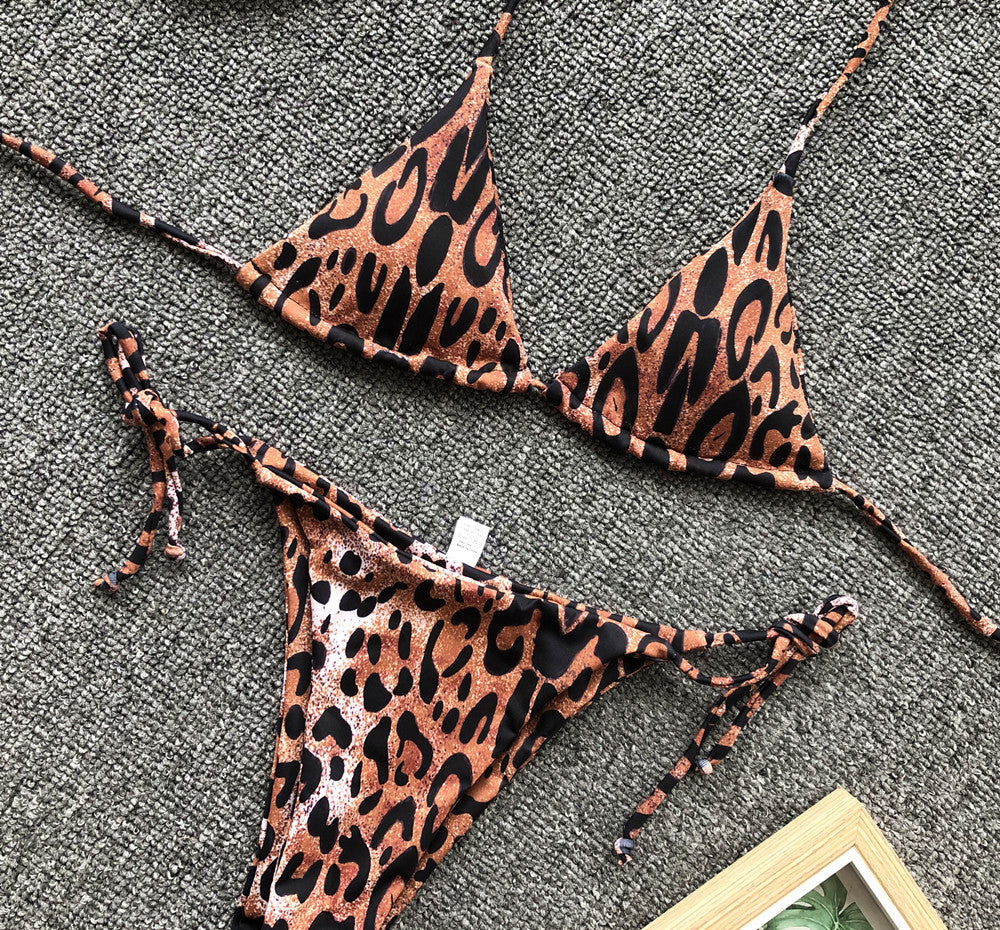 Sexy Leopard Mini Micro String Bikini Women Swimsuit Female Swimwear Two Pieces Bikini Set Halter Bathing Suit Swim Beach Wear