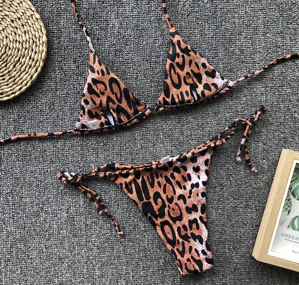 Sexy Leopard Bikini 2025 Halter Swimsuit Women String Swimwear Female Micro Bikini Set Brazilian Bathing Suit Push Up Swim Wear