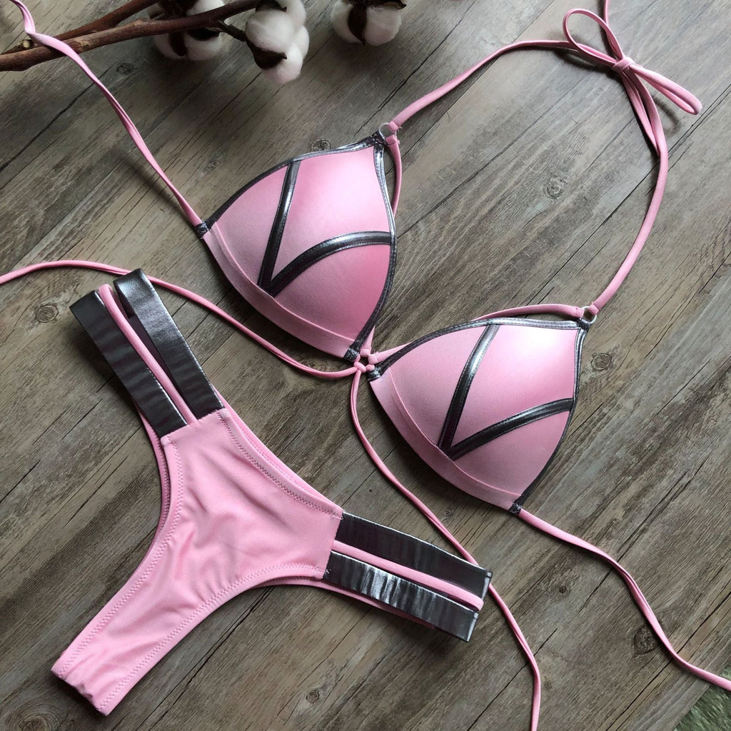 Sexy Halter Push Up Brazilian Bikini 2025 Women Bandage String Swimsuit Female Swimwear Two Pieces Bikini Set Bathing Suit Swim