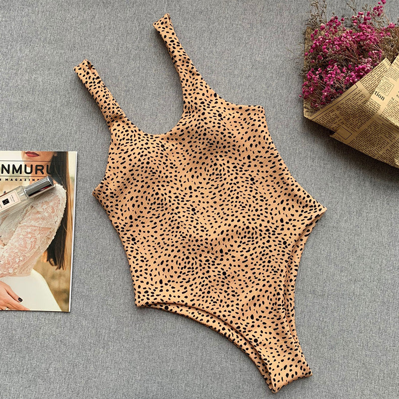 Bow Knotted Polka Dot Leopard Bikini Women High Leg Cut Swimwear Female Ribbed Swimsuit Sexy Brazilian Bathing Suit Swim Lady