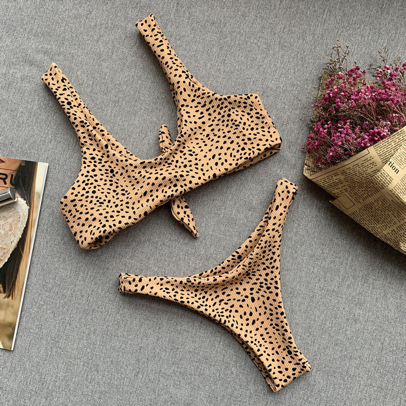 Ribbed Polka Dot Bikinis V-Bar Underwired Bikini Women Swimwear Female Swimsuit Two Pieces Bikini Set High Cut Bathing Suit Swim