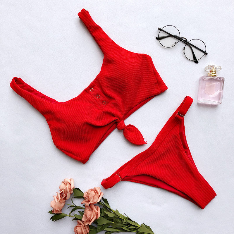 Knotted Ribbed Bikini 2026 Women Swimsuit Female Triangle Swimwear Two Pieces Bikini Set High Cut Bather Bathing Suit Swim Lady