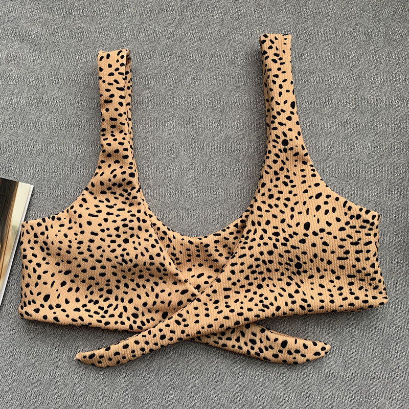 Bow Knotted Polka Dot Leopard Bikini Women High Leg Cut Swimwear Female Ribbed Swimsuit Sexy Brazilian Bathing Suit Swim Lady