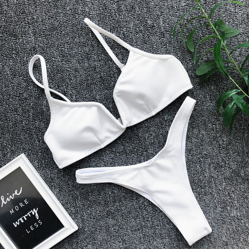 Ribbed V Shape Thong Bikini Women Swimwear Swimsuit Female Two-pieces Bikini set High Cut Bather Bathing Suit Swim Beachwear