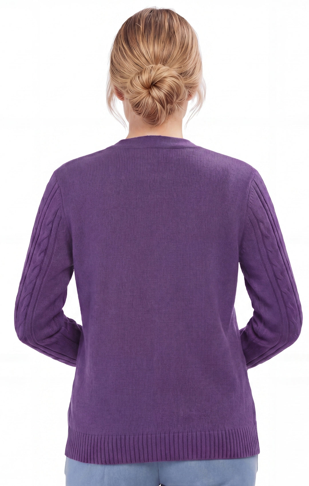 Women's Classic Button Front Cable Knit Cardigan in Soft Acryllic