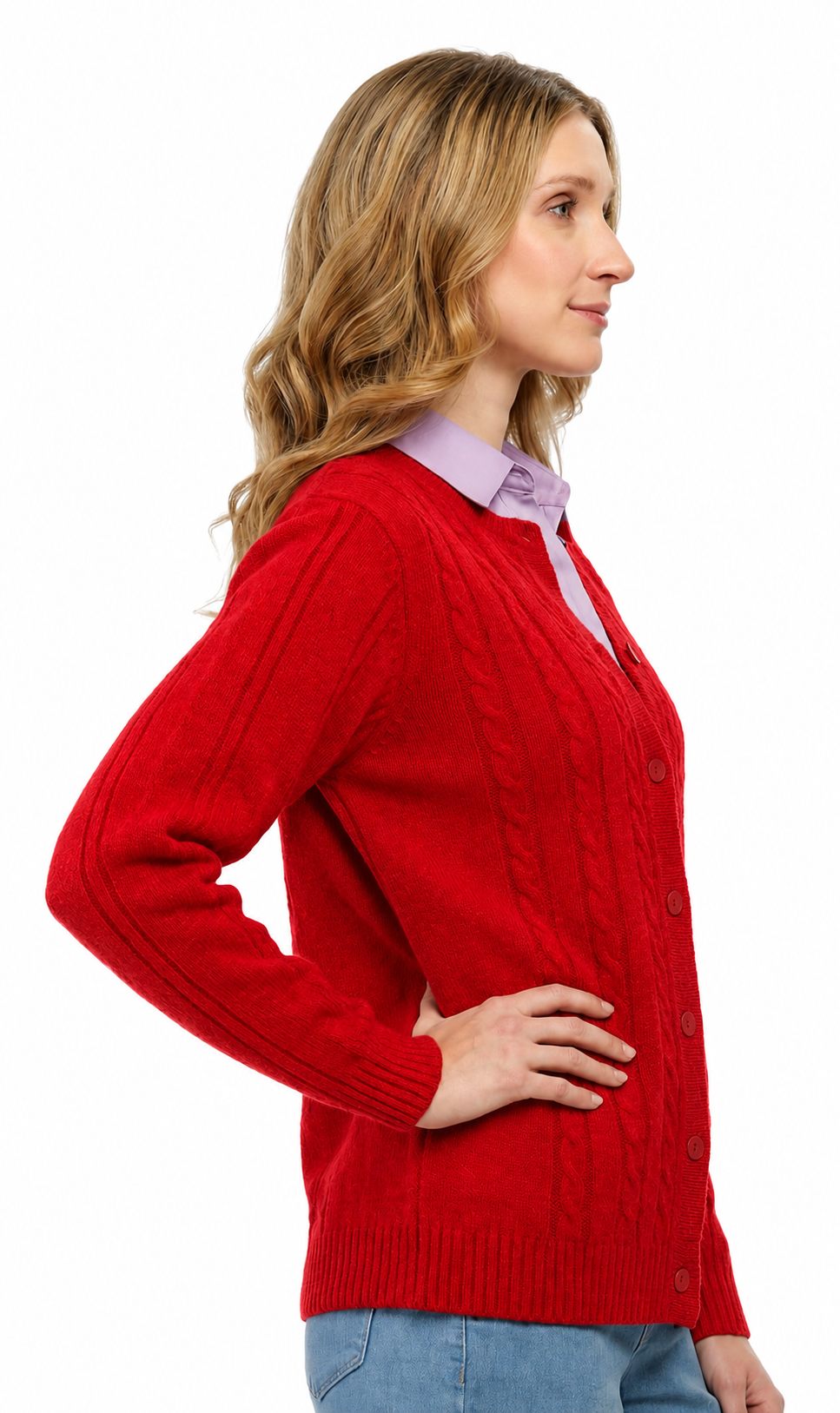 Women's Classic Button Front Cable Knit Cardigan in Soft Acryllic