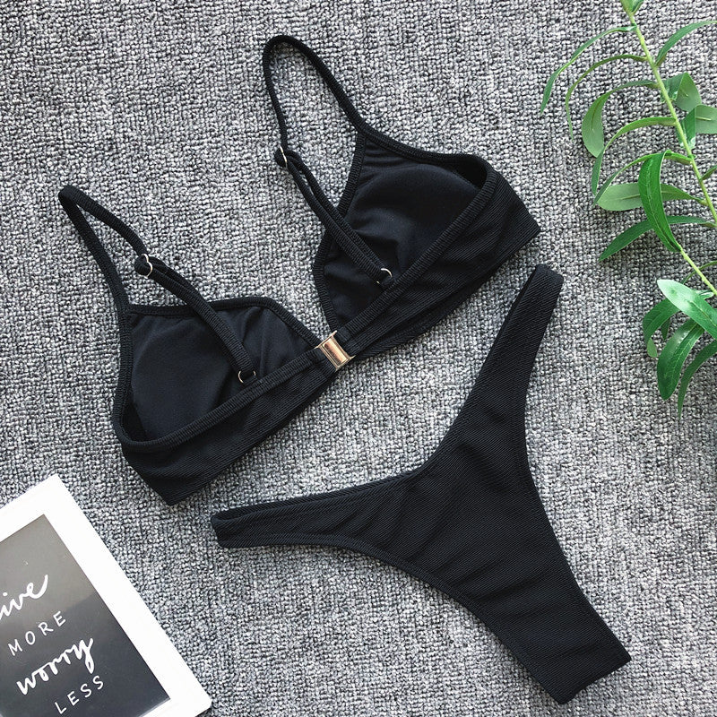 Ribbed V Shape Thong Bikini Women Swimwear Swimsuit Female Two-pieces Bikini set High Cut Bather Bathing Suit Swim Beachwear