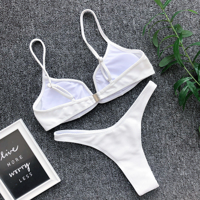 Ribbed V Shape Thong Bikini Women Swimwear Swimsuit Female Two-pieces Bikini set High Cut Bather Bathing Suit Swim Beachwear