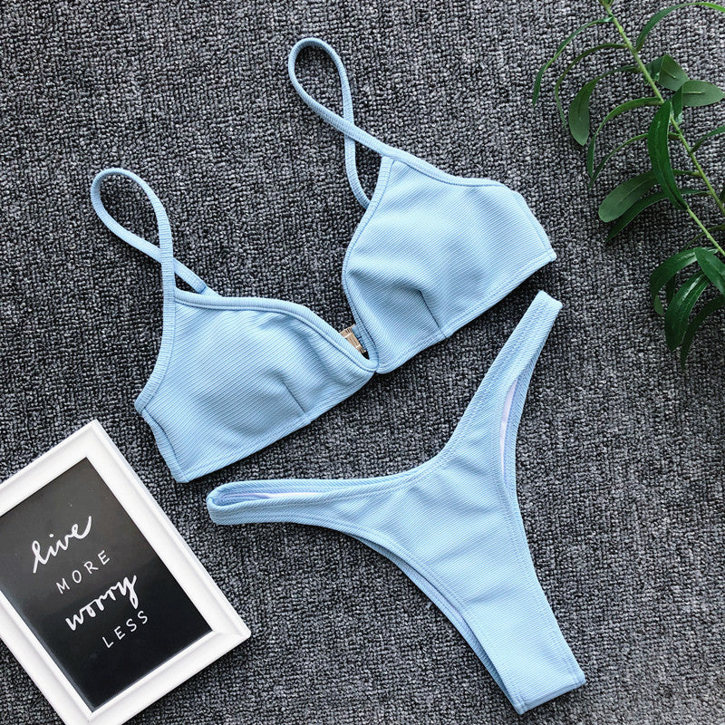 Ribbed V Shape Thong Bikini Women Swimwear Swimsuit Female Two-pieces Bikini set High Cut Bather Bathing Suit Swim Beachwear
