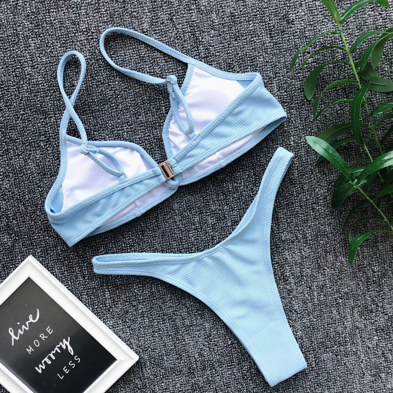 Ribbed V Shape Thong Bikini Women Swimwear Swimsuit Female Two-pieces Bikini set High Cut Bather Bathing Suit Swim Beachwear