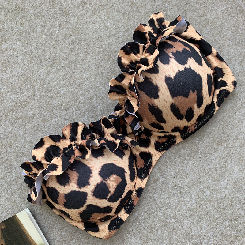 Sexy Leopard Ruffled Bra Cup Bikini 2025 Women Bandeau Swimsuit Female Swimwear Two Pieces Bikini Set High Cut Bathing Suit Swim
