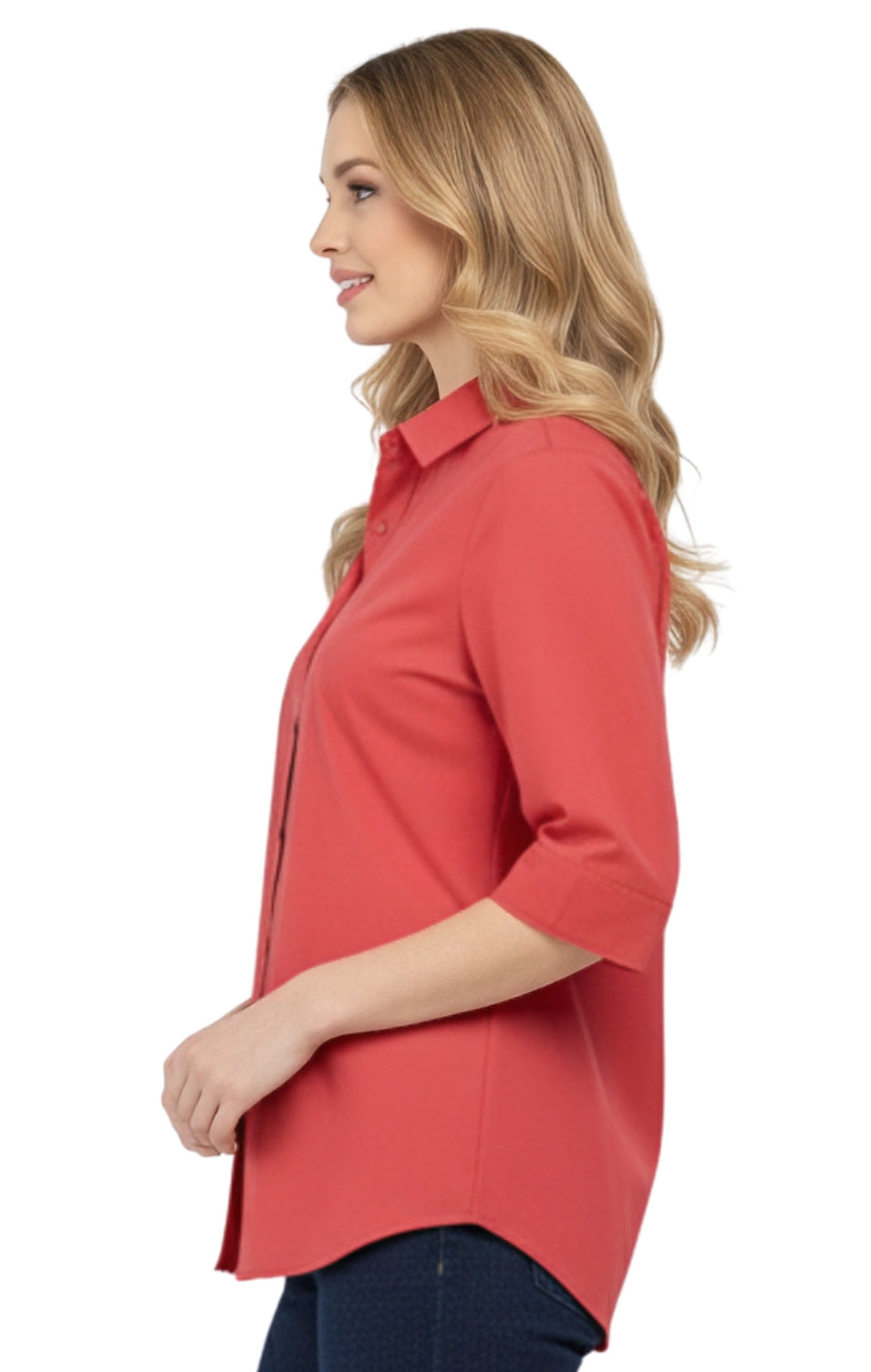 Womens Regular Fit 3/4 Sleeve Button Down Collared Camp Shirt
