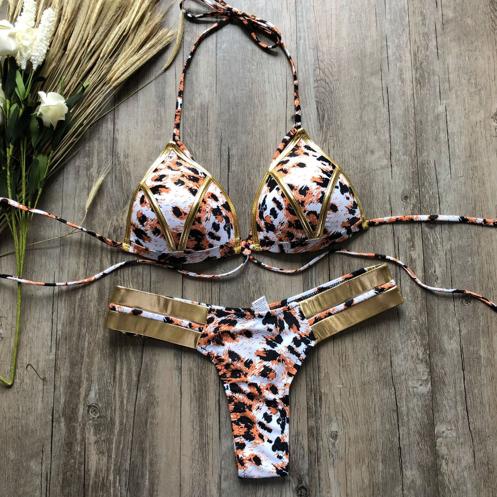 Sexy Halter Push Up Brazilian Bikini 2025 Women Bandage String Swimsuit Female Swimwear Two Pieces Bikini Set Bathing Suit Swim