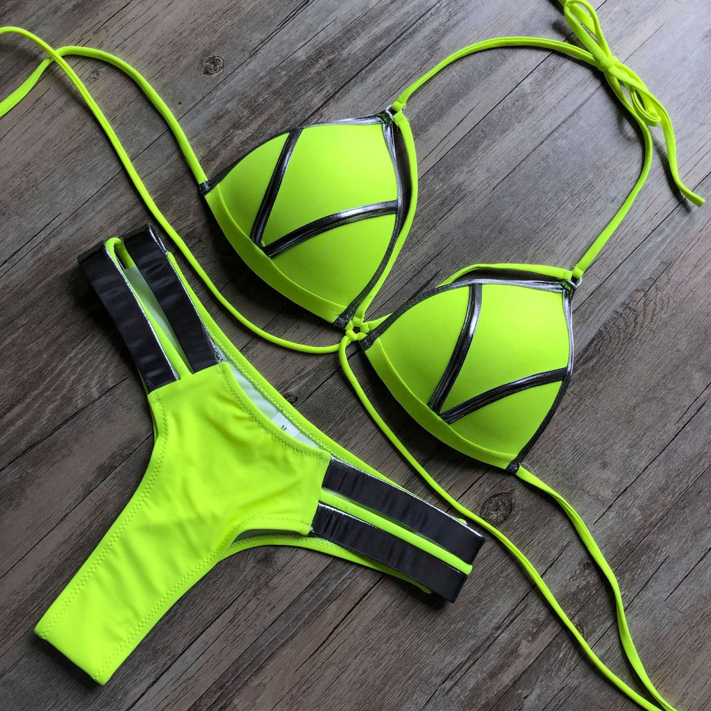 Sexy Halter Push Up Brazilian Bikini 2025 Women Bandage String Swimsuit Female Swimwear Two Pieces Bikini Set Bathing Suit Swim