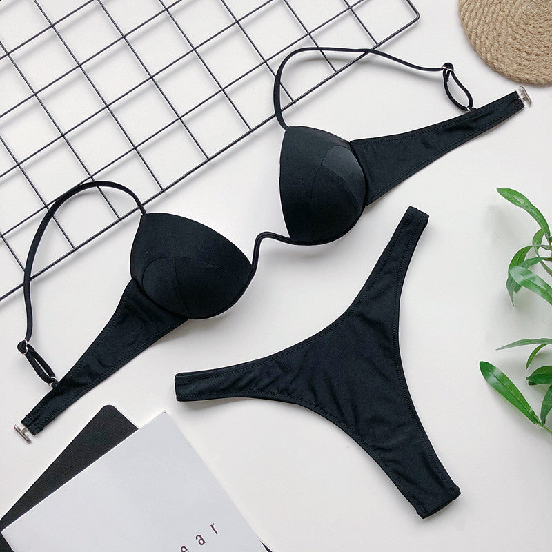 Sexy V-bar Underwired Bra Cup Thong Bikini 2025 Women Swimwear Female Swimsuit Two-pieces Bikini Set High Cut Bathing Suit Swim