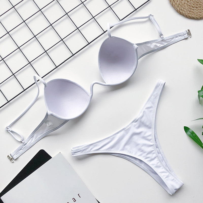 Sexy V-bar Underwired Bra Cup Thong Bikini 2025 Women Swimwear Female Swimsuit Two-pieces Bikini Set High Cut Bathing Suit Swim