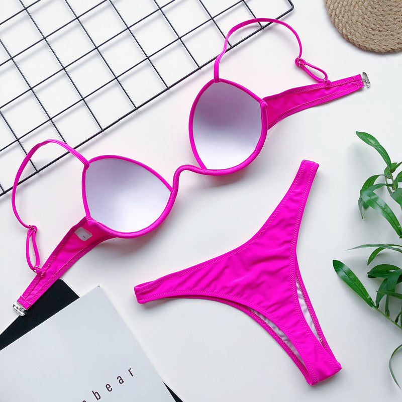 Sexy V-bar Underwired Bra Cup Thong Bikini 2025 Women Swimwear Female Swimsuit Two-pieces Bikini Set High Cut Bathing Suit Swim