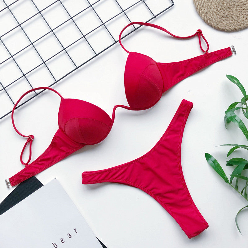 Sexy V-bar Underwired Bra Cup Thong Bikini 2025 Women Swimwear Female Swimsuit Two-pieces Bikini Set High Cut Bathing Suit Swim