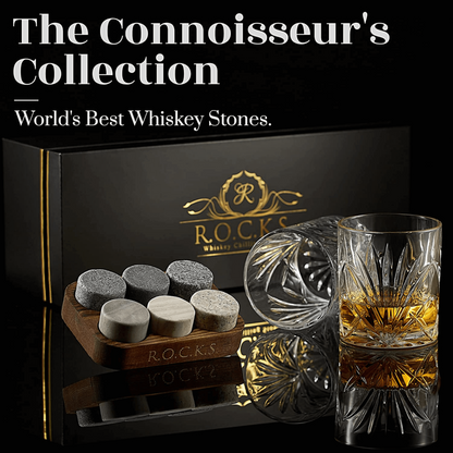 Whiskey Chilling Stones Gift Set With 2 Palm Crystal Glasses