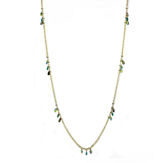 3W1537 - Gold Brass Necklace with Synthetic Jade in Emerald