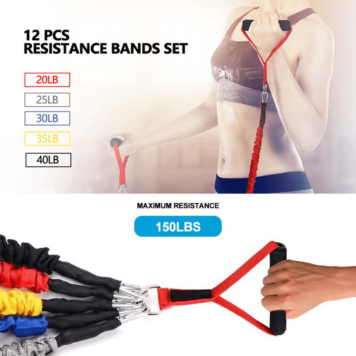 12-Pcs Resistance Band Home Workout Set