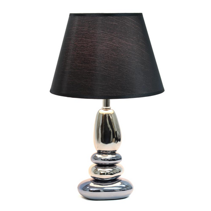 Stacked Chrome and Metallic Blue Stones Ceramic Table Lamp with Black Shade