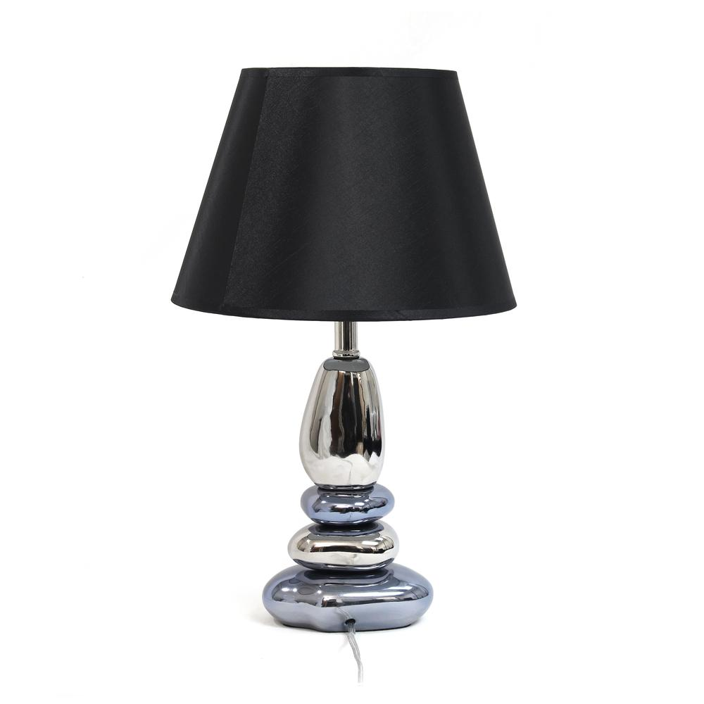 Stacked Chrome and Metallic Blue Stones Ceramic Table Lamp with Black Shade