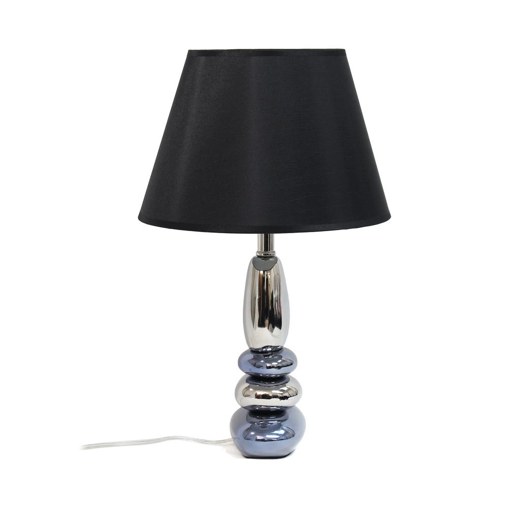 Stacked Chrome and Metallic Blue Stones Ceramic Table Lamp with Black Shade