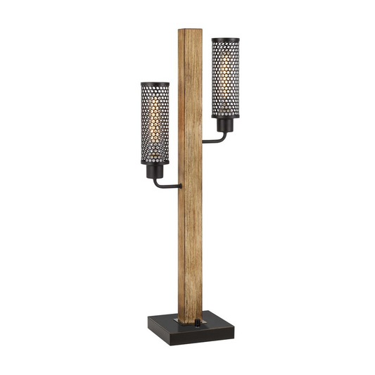 60W X 2 Lenox Lantern Style Rubber Wood / Metal Table Lamp