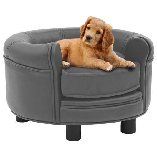 vidaXL Dog Sofa Gray 18.9"x18.9"x12.6" Plush and Faux Leather