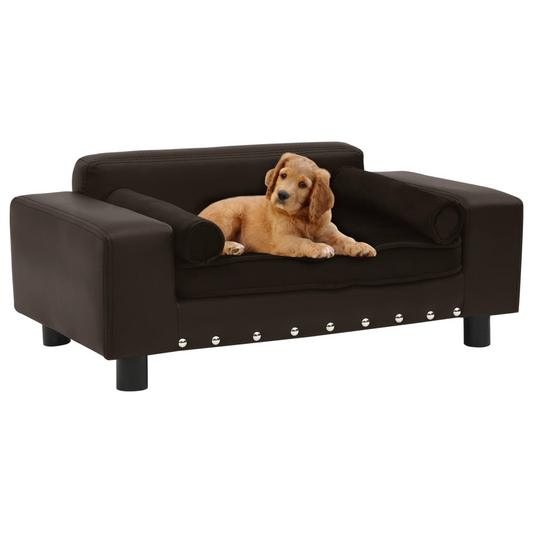 vidaXL Dog Sofa Brown 31.9"x16.9"x12.2" Plush and Faux Leather