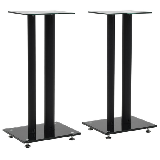 vidaXL Speaker Stands 2 pcs Tempered Glass 2 Pillars Design Black