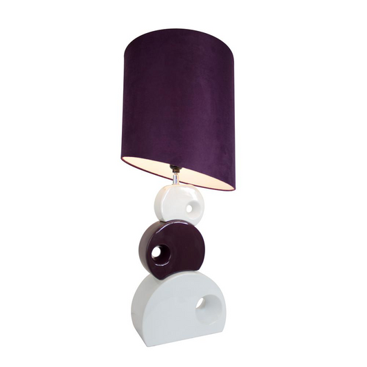 Purple and White Stacked Circle Ceramic Table Lamp with Asymmetrical Shade